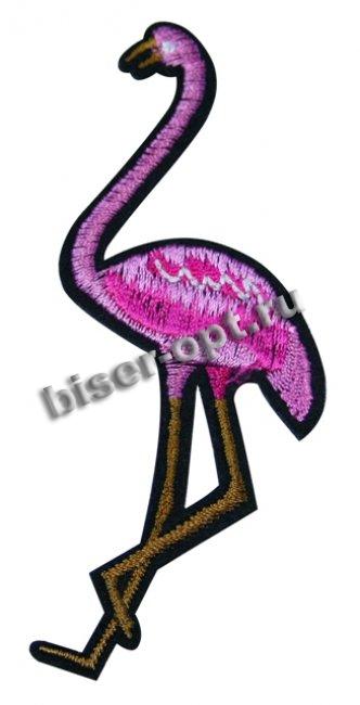 Термоаппликация вышитая № 15555 "Фламинго" 4,2*9,5см (10шт) цвет:1-розовый/коричневый